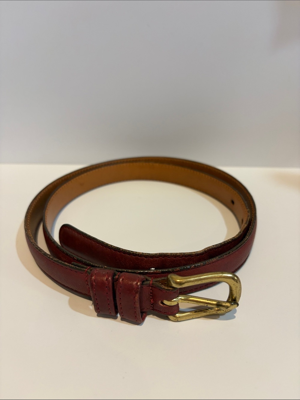 Vintage Coach burgundy Leather Slim Belt with Brass-Tone Buckle
